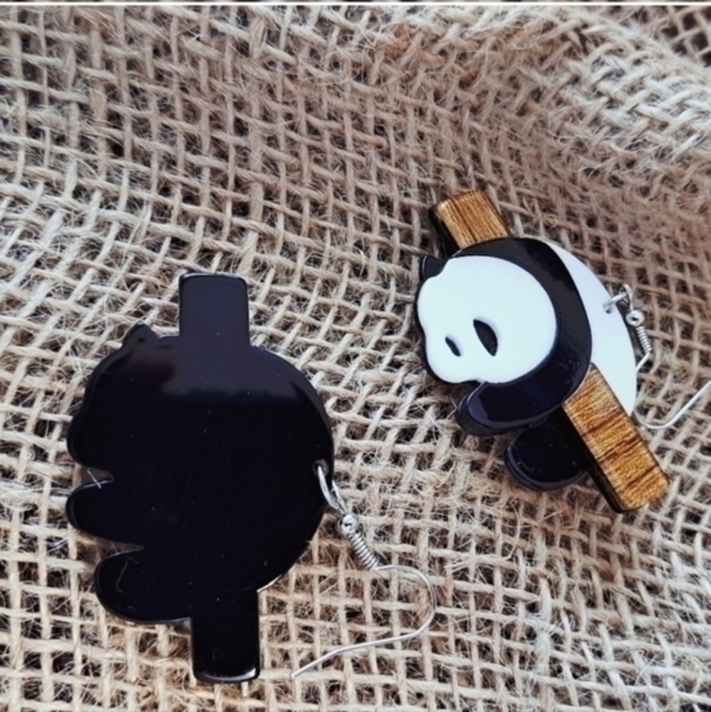 MODCLOTH PANDA "JUST HANGING AROUND" ACRYLIC EARRINGS 1 - Picture 3 of 6